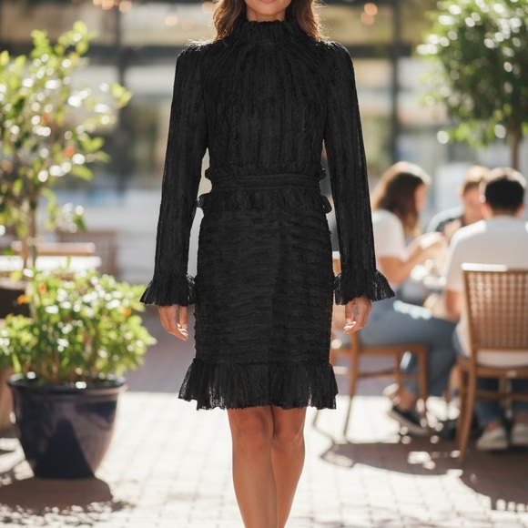 Stunning Feathered Ruffle Dress The Alessea - Picture 2 of 10